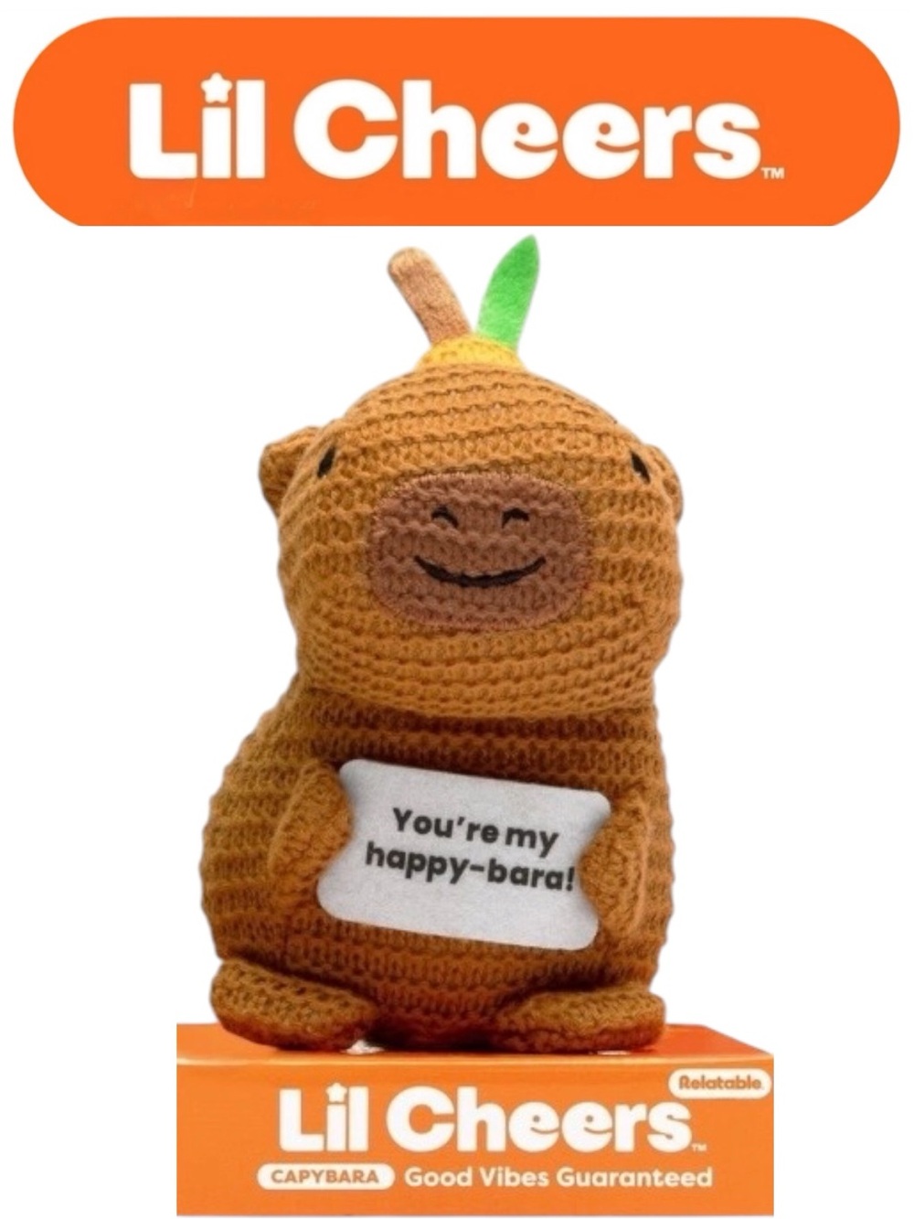 Capybara Crocheted Plush with sign reading “You're my happy-bara!”